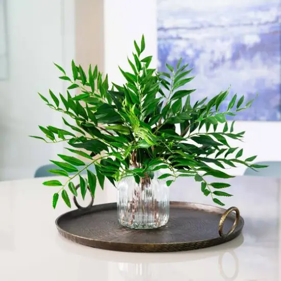 19" Palmate Fern Arrangement in Glass Vase {3}