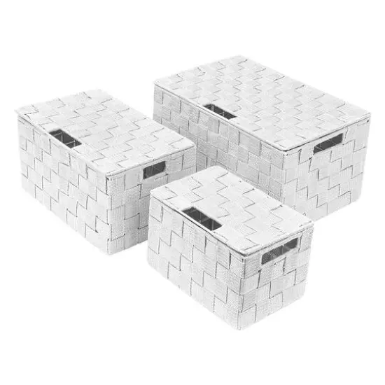 Sorbus 3-Piece Woven Basket with Lid Set White {6}