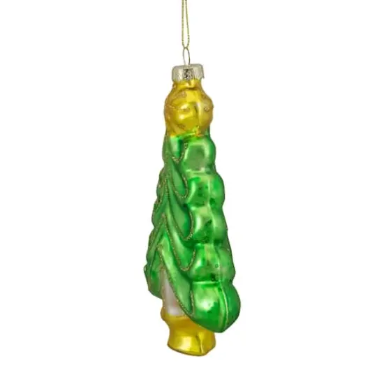 5" Pearl & Glitter Green & Gold Glass Christmas Tree Hanging Ornament {3}