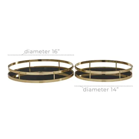 CosmoLiving by Cosmopolitan Set of 2" Gold Metal Glam Tray, 14", 16" {5}