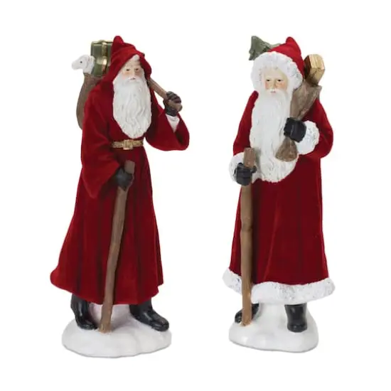 Flocked Santa Figurine with Hood & Staff Set {1}