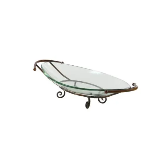 Brass Glass and Metal Modern Serving Bowl, 6" x 30" x 12" {6}