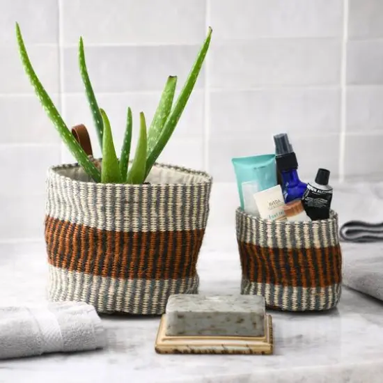Hello Honey&reg; Rust Striped Woven Jute Basket with Liner Set {4}