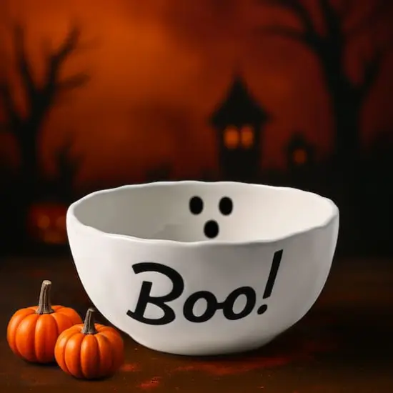 8.75" White Ghost Ceramic Bowl by Makery™ {3}