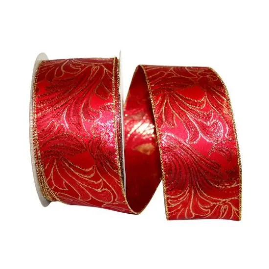 JAM Paper 2.5" x 25yd. Red & Gold Swirls Wired Ribbon {1}