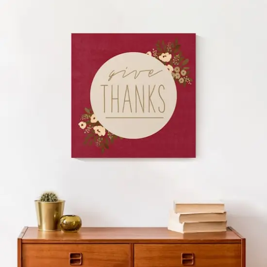 Give Thanks Circle Floral Canvas Wall Art {5}