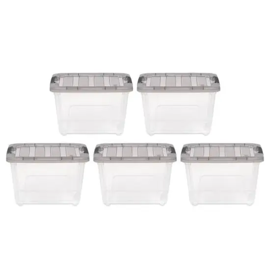 IRIS Stack & Pull Clear Plastic Storage Boxes with Gray Lid {1}