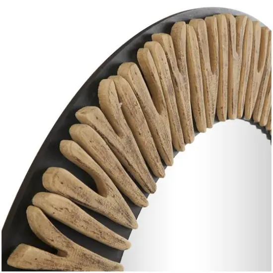 36" Black & Golden Handmade Abstract Carved Wooden Wall Mirror {5}