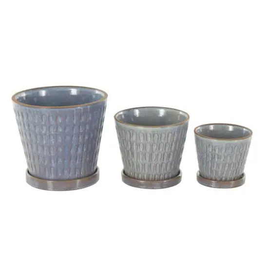 Blue Geometric Oval Patterned Ceramic Planter Set {7}