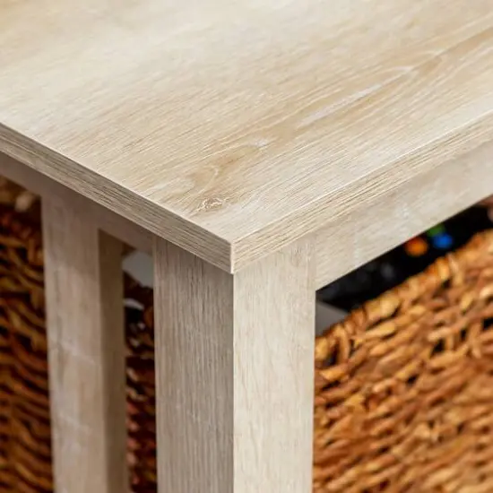 Walker Edison 40" White Oak Mission Storage Coffee Table with Baskets {7}