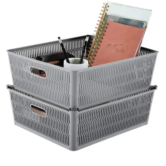 Simplify Slide 2 Stack It Shallow Tote Baskets, 2ct. Gray {16}