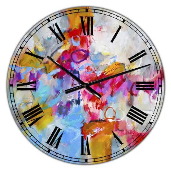 Designart Blue And Yellow Color Spatters IV Wall Clock {1}