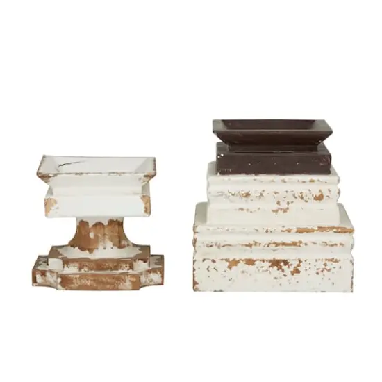 White Wood Vintage Candleholder Set {6}