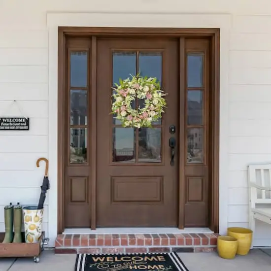 28" Pink & Green Hydrangea & Berry Floral Spring Wreath {3}