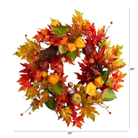 24" Maple Leaf & Berries Fall Artificial Wreath {3}