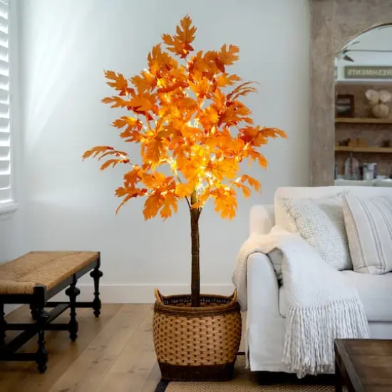 6ft. Pre-Lit Orange Autumn Maple Artificial Fall Tree {3}