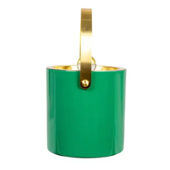 Hello Honey 1.5-Quart Enameled Stainless Steel Ice Bucket with Lid and Glass Knob, Gold Finish and Turquoise Color {12}