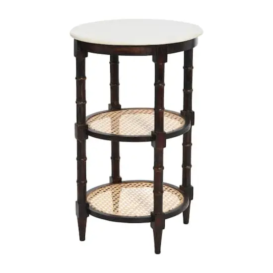 Hello Honey&reg; 28" Round Wood End Table with Marble Top Brown {1}
