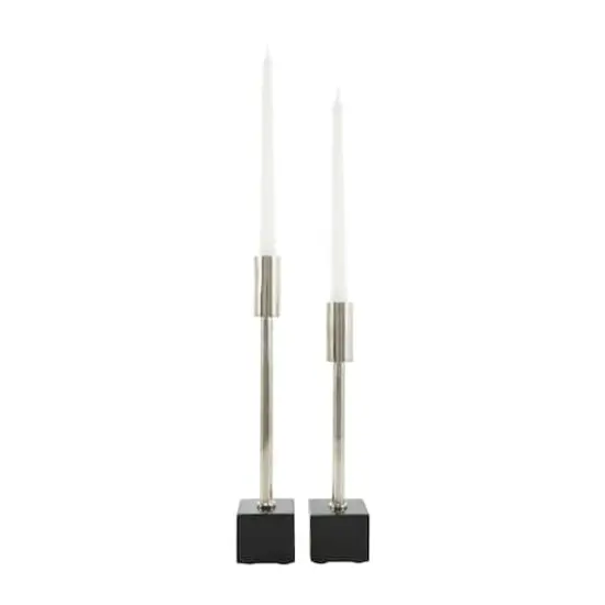 Silver Aluminum Slim Candle Holder with Black Block Base Set {5}