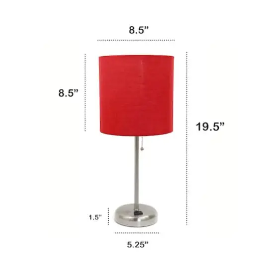Creekwood Home Oslo 19.5" Power Outlet Table Lamp Brushed Steel Base/Red Shade {4}
