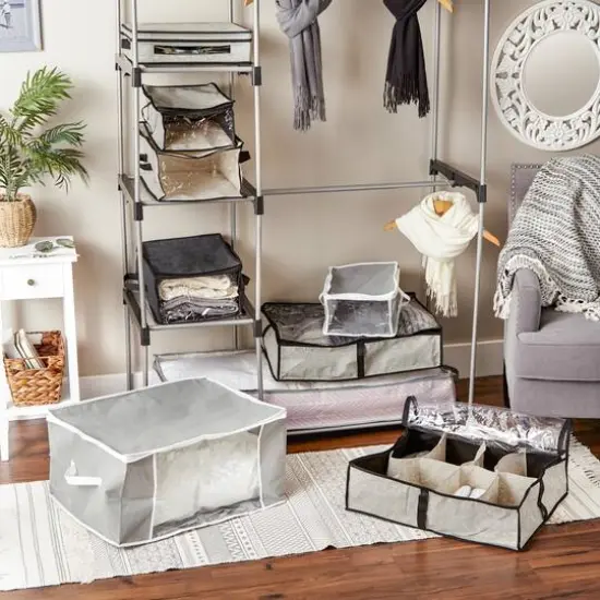 DII&reg; 23" Black Linen 8-Shoe Pair Soft Storage Bag {10}