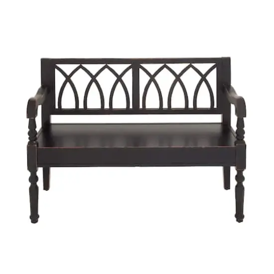Dark Mahogany Wooden Farmhouse Indoor Bench {1}