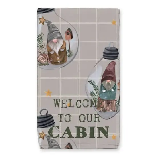 Welcome to our Cabin Gray and White Check Gnome Globe Pattern Tea Towel - Set of 2 {3}