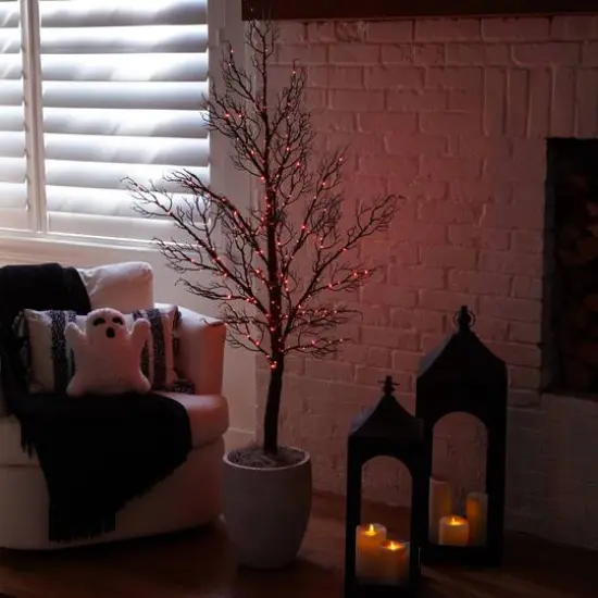 5ft. Pre-Lit Halloween Minimalist Twig Artificial Fall Tree with 240 Orange & Purple LED Lights {12}