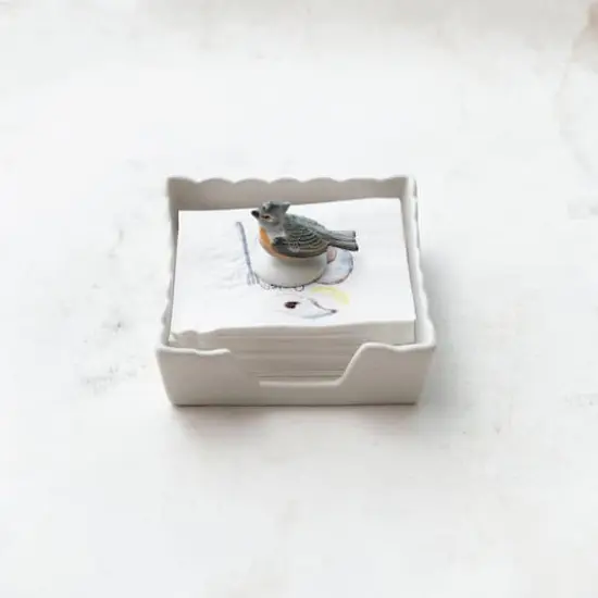 Hello Honey&reg; 6" Wide Green & White Avian Grace Stoneware Napkin Holder with Weight {3}