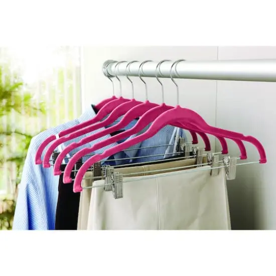 Simplify Slim Velvet Hangers with Clips, 6ct. Fuchsia {4}
