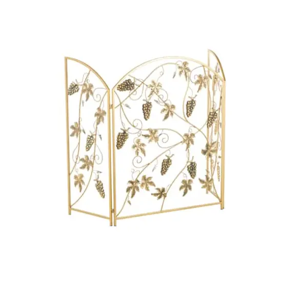 36" Gold Metal Fruit Foldable 3-Panel Fireplace Screen with Leaf Accents {4}