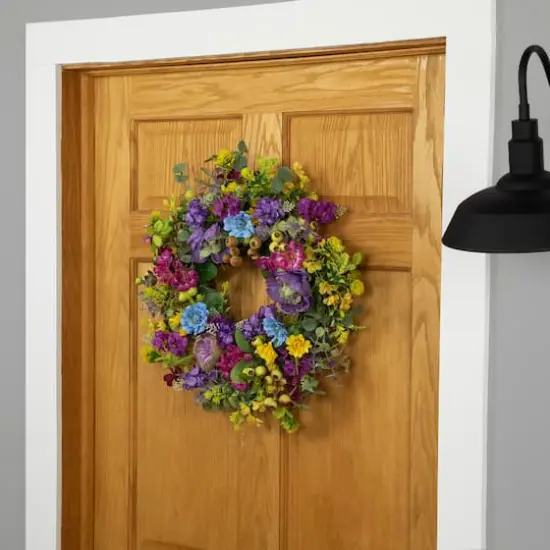24" Multicolor Floral, Eucalyptus & Olive Spring Wreath {3}