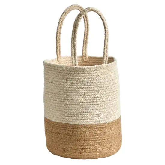 12" Handmade Natural Cotton Woven Basket Planter {4}