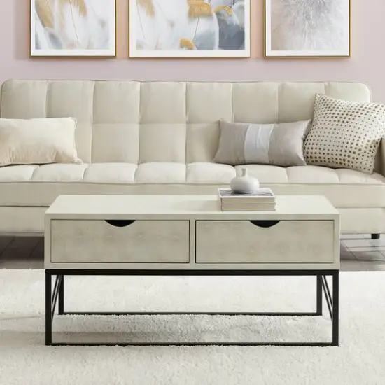 Off White 2-Drawer Faux Shagreen Coffee Table {6}