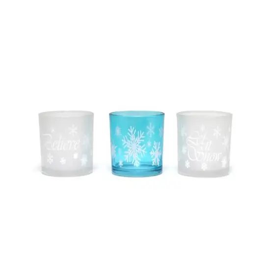 Elegant Designs&trade; Blue Frost Winter Wonderland Candle Holder Set {9}