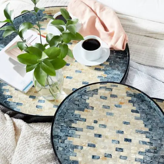 Set of 3" Black Mother of Pearl Coastal Tray, 24", 20", 16" {10}