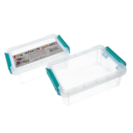 John Bead 5.5" Joy Filled Clear & Turquoise Stackable Containers With Lids {3}