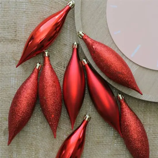 8ct. 5.5" 4-Finish Red Hot Shatterproof Finial Drop Ornaments {4}