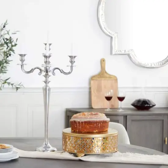 24'' Silver Aluminum Traditional Candle Holder {8}