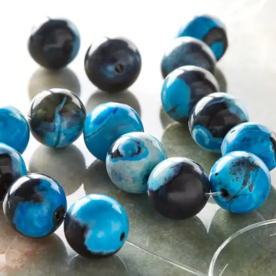 Aqua & Black Dyed Agate Round Beads, 10mm by Bead Landing&trade; {3}