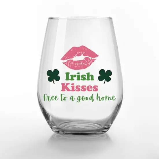15oz. Irish Kisses Printed Stemless Wine Glass {1}