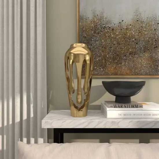 19" Gold Aluminum Drip Vase with Melting Designed Body {11}
