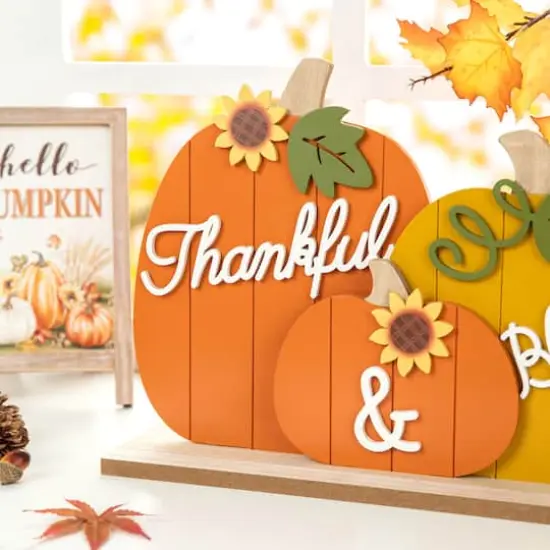 Glitzhome&reg; 16" Thanksgiving Wooden Pumpkins Table D&eacute;cor {5}