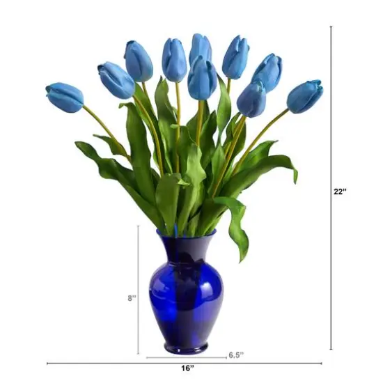 22" Light Blue Dutch Tulip Arrangement in Blue Vase {3}
