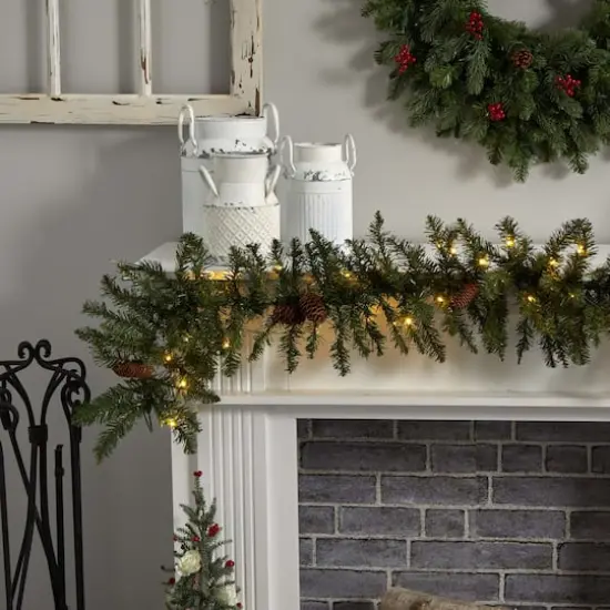 6ft. Pre-Lit Mixed Alaskan Pine & Pinecones Artificial Christmas Garland {3}