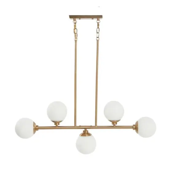 Hello Honey® Robert Stevenson Lighting Lorne 34" Brushed Gold 5-Light Metal and Frosted Glass Chandelier {10}