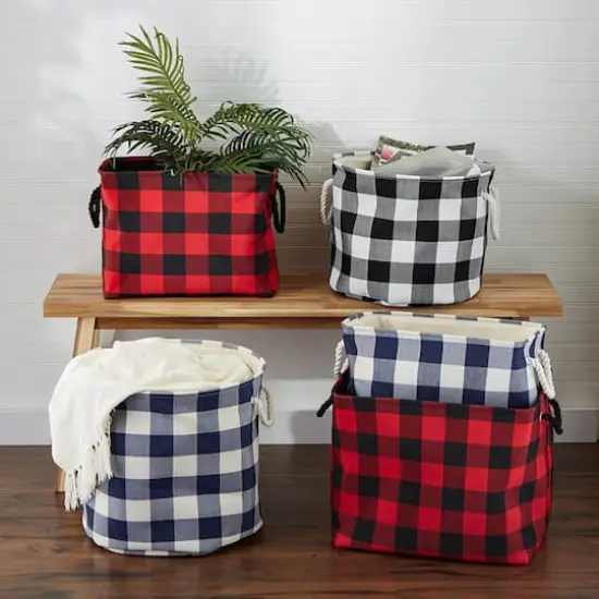 DII® Medium Buffalo Check Polyester Rectangle Bin Red/Black {5}