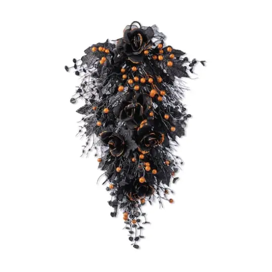 Glitzhome&reg; 28"H Halloween Black Rose and Berry Swag with Hanger {1}