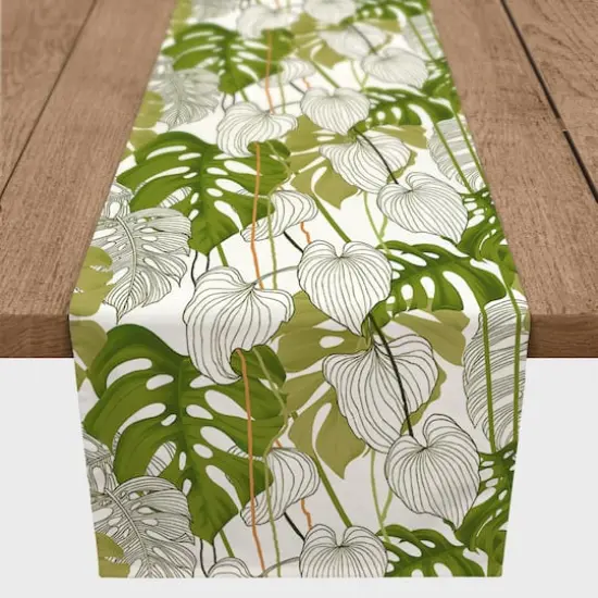 Yellow Green Monstera 16" x 90" Cotton Twill Runner {1}