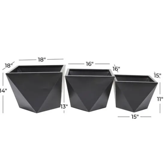 Black Modern Planter, Set of 3" 19", 16", 14" {8}